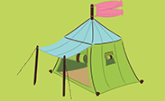 square center-pole tent w/ staked vestibule